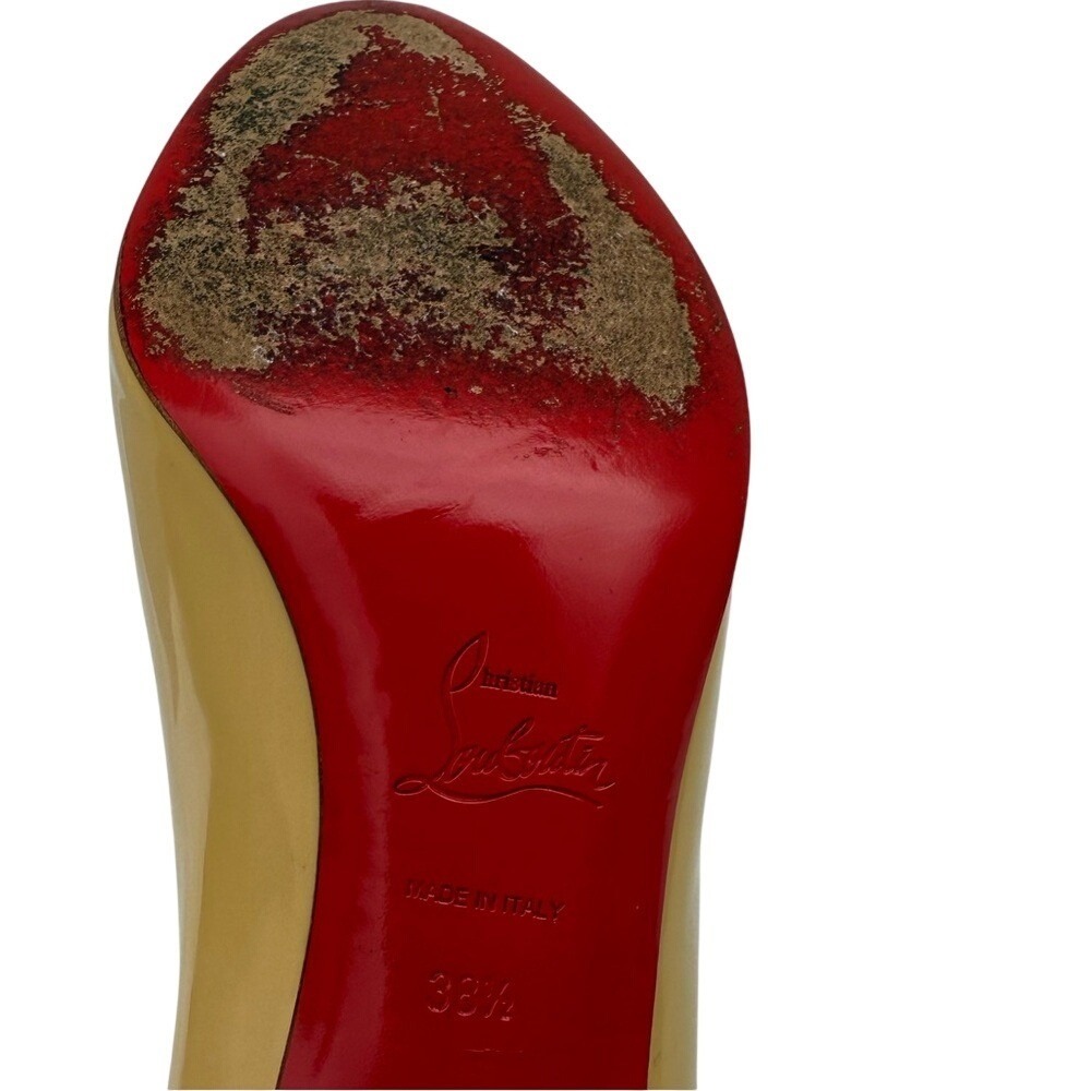 Christian Louboutin Patent Leather Peep Toe Pump Heel Yellow Sz 38.5 Evening - Picture 12 of 16